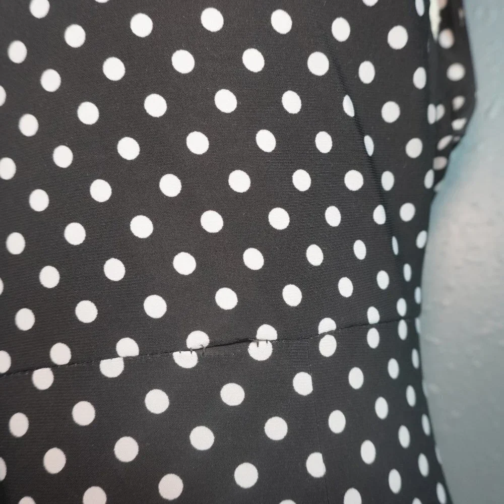 Chaps Womens Black White Polka Dot Midi Short Sleeve V Neck Dress Size Small - Picture 5 of 7